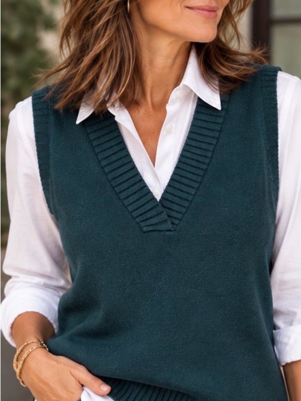 Deep Teal V-Neck Knit Sweater Vest